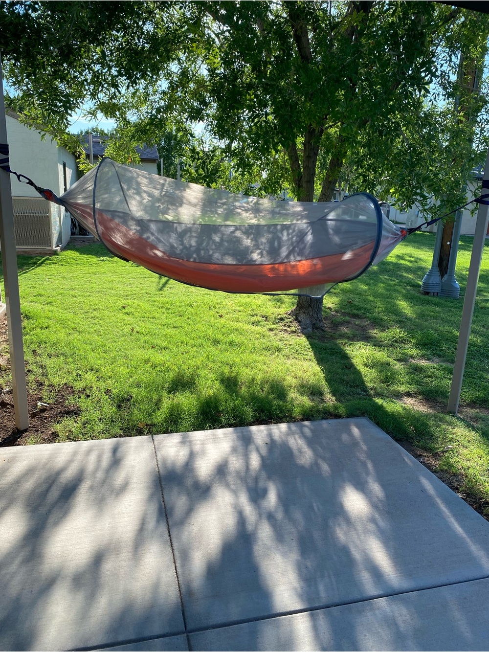 Mesh Camping Hammock - Orange and Gray